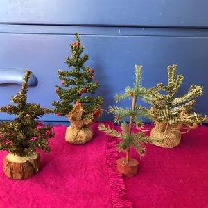 Lot of 4 Rustic Mini Christmas Trees
